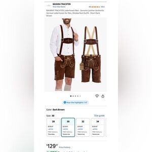 New with Tags Bavarian Brown Lederhosen for Men